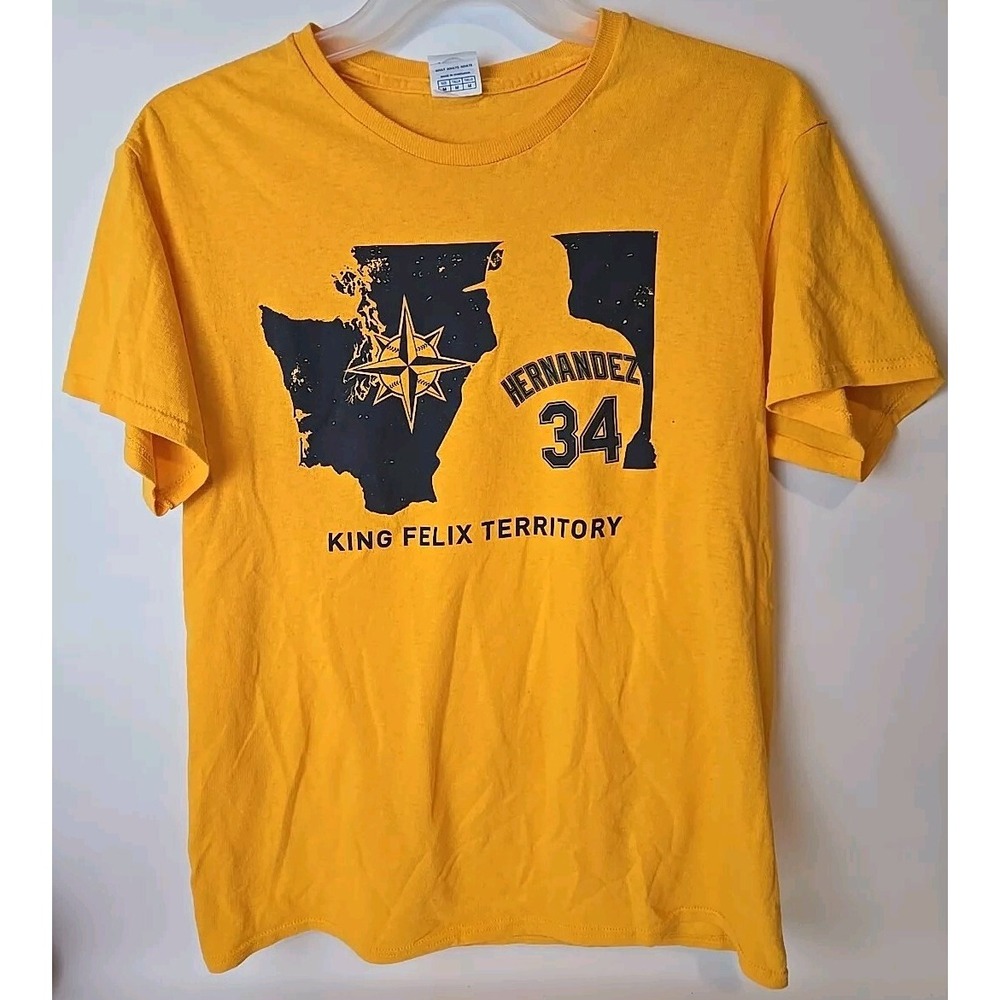 Seattle Mariners King Felix Territory Hernandez‎ #34 TShirt Medium Yellow 2010s